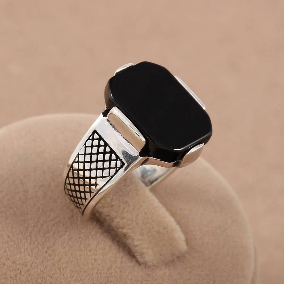 JP Italian Black Stone Finger Ring ( silver)